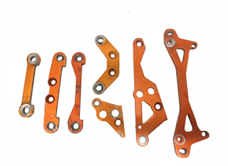 Full hinge mounts and engine mount set, orange in colour-Used Condition